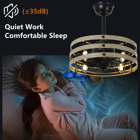 Cool Farmhouse 18 Inch Ceiling Fan With Lights Remote Control Flush Mount White Caged Design above sleeping girl