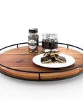 TIDITA 16-inch acacia wood lazy susan with metal frame, round countertop serving tray.