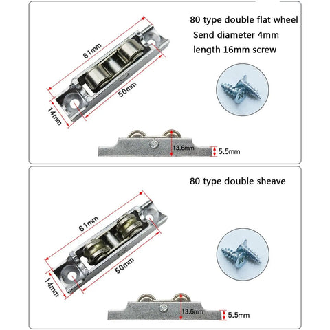 Top Shelf Plastic Steel Door And Window Pulleys Sporting Double Grooved Wheels With Reinforced Bearings close-up view of wheel dimensions.