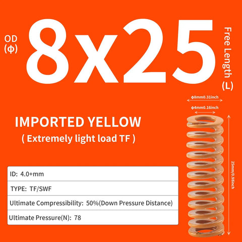 Ender 3 S1 Plus Bed Springs Upgrade Pack Of 10 8mm OD 25mm Length 3D printer springs specifications