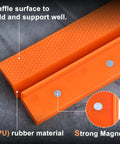 Six Inch Magnetic Vise Jaw Covers With Rock Solid Waffle Grip And Powerful Embedded Magnets For No Slip Clamping, highlighting orange TPU material and strong magnets.
