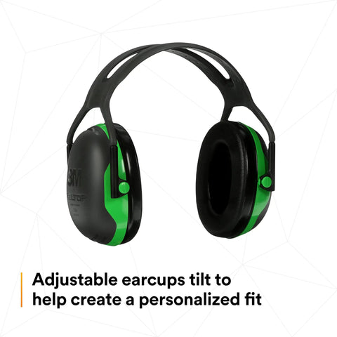 Over The Head Earmuffs X Series X1A With NRR 22 dB For Construction Manufacturing Maintenance Automotive And Woodworking Lightweight One Pair In Green And Black For All Day Comfy