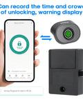 Bluetooth Fingerprint Cabinet Lock With Smart Biometric Keyless Access, phone app interface, USB backup, and fingerprint scanner
