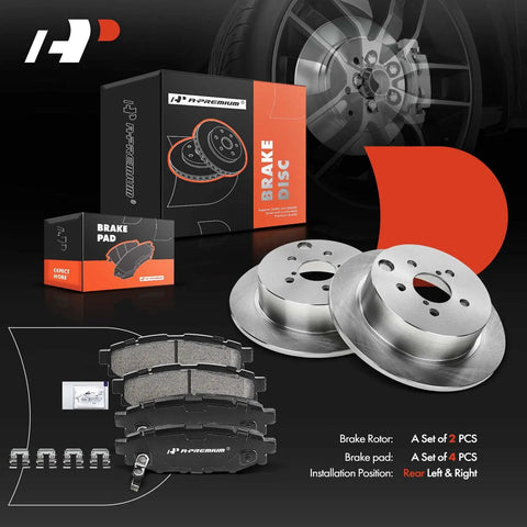 10.78 Inch Rear Solid Disc Brake Rotors And Ceramic Pads Kit For Subaru with box and components displayed
