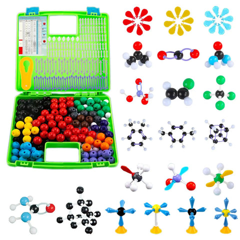 406-piece Comprehensive Chemistry Molecular Model Kit for Organic Inorganic Reactions with atoms, bonds, clouds, hybrid models.
