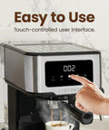 CraftBrew Digital Espresso Maker With 15 Bar Pump And Steam Wand, touch interface, brewing espresso into a cup
