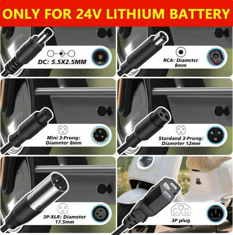24V Lithium Battery Charger for Electric Scooters and Skateboards Dope 29.4V 2A Fast Replacement With 7 In 1 Plugs Smart LED Indicators And Multi Protection Safe For 24V Lithium Batteries Compatible With GoTrax Razor Ninebot