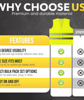 High Visibility Safety Vest 10 Pack Neon Yellow Mesh With Reflective Silver Strips 360 Degree Hi Vis Features Comparison Chart
