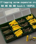 Heavy-Duty 180-Piece Self-Tapping Anchor Kit With Plastic Expansion Tubes And Cross Screws No-Prep Install Yellow Zinc Plated Carbon Steel Drywall Anchors For Strong Wall Mounts, organizer box view