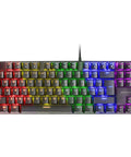 Tenkeyless Mechanical Gaming Keyboard With Brown Tactile Switches And Dynamic RGB Glow displayed in a sleek black frame with vibrant lighting.