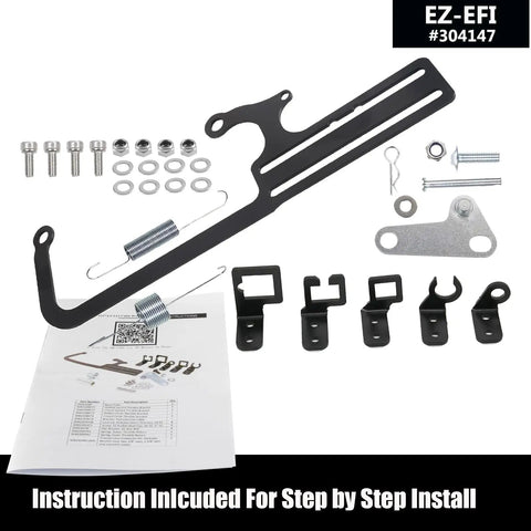 Beefed Up Throttle Cable Mount Kit For 4150 Carburetor Adjustable Steel Bracket Black Fits Automatic Transmissions TV Cables GM 700R4 Transfer Delivers Solid Throttle Control And Easy Install parts kit with bracket, bolts, washers, and instructions