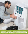 Person installing Portable Air Conditioner Exhaust Hose, 80 Inch Long, 5.9 Inch Diameter with Square Exhaust Hose Connector