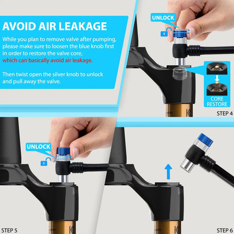 Steps to avoid air leakage using High Pressure Shock Pump Up To 400 PSI For Mountain Bikes Fork And Rear Suspension With Alloy Gauge