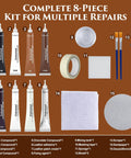 Complete 8-piece kit with compounds, tools, and materials for Leather Repair Kit For Furniture And Cars With Easy Color Match.