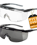 Anti Fog Lab Safety Glasses For Glasses Wearers Over Eyeglasses Clear And Tinted 2 Pack With Integrated Side Shields ANSI Z87.1 Plus UV400 Protection Over Prescription Glasses Goggles