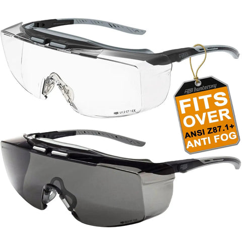 Anti Fog Lab Safety Glasses For Glasses Wearers Over Eyeglasses Clear And Tinted 2 Pack With Integrated Side Shields ANSI Z87.1 Plus UV400 Protection Over Prescription Glasses Goggles