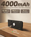 Wireless Motion Sensor Wall Light With Remote Control Rechargeable Led Sconce 4000mAh battery charging on wooden table.