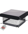 Bolt On Galvanized Steel Chimney Cover For Single Flue, 13 X 13 Inches, in black, with three quarter inch mesh and label visible.