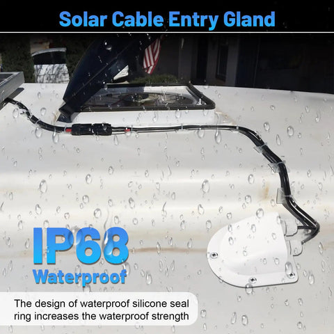 Waterproof Solar Cable Entry Gland Double Pass Through For All Cable Types 2mm2 To 6mm2 White Ideal For RV Campervan Boat Yacht Solar Projects With Upgraded M16 Nut For Tight Seal installed on rooftop