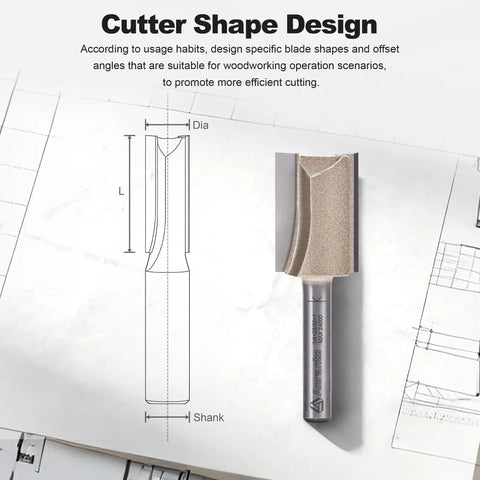Pro Level Four Piece Straight Router Bit Set With One Quarter Inch Shanks on design blueprint for efficient woodworking cutting.
