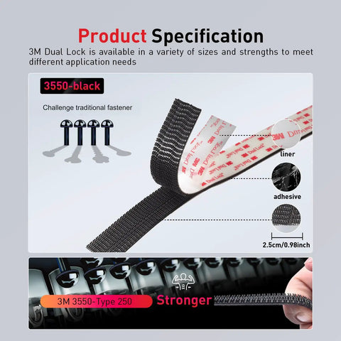 Heavy Duty Reclosable Fastener 1 Inch By 2 Inch Interlocking Mushroom Heads Delivers Up To Five Times The Strength Of Hook And Loop With 250 Stems Per Square Inch 8 Pack SJ3550 black 3M Dual Lock with adhesive liner