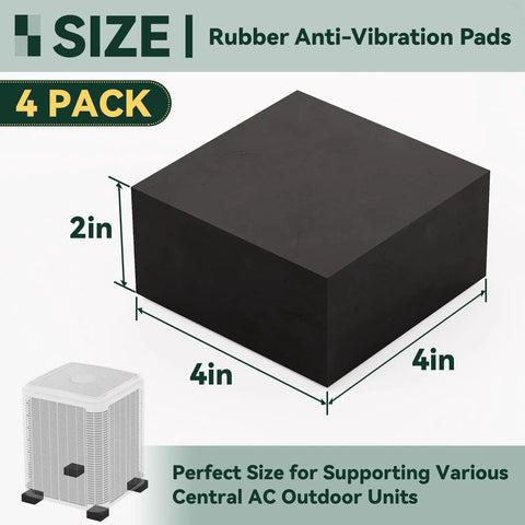 Badass Heavy Duty Rubber Anti Vibration Pads Square Isolation Mats For Central Air Conditioner Outdoor Units HVAC Systems And Air Compressors To Smooth Out Shaky Rides And Lift Gear Clear Pack Of Four Black, 4x4 inch size, 2 inches thick.