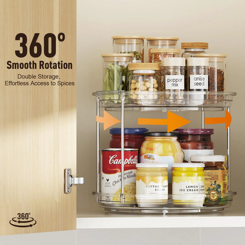 Amazon LazySpin 2-pack two-tier Lazy Susan organizer, 9.25-inch clear turntable with chrome frame for cabinet/pantry