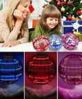 2025 Upgraded Flying Orb Ball Toy With Hover Boomerang Spin Mini Drone for kids displayed with RGB lights and smiling children.