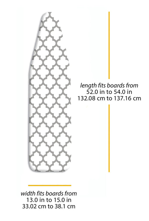 Deluxe Ironing Board Cover And Pad For Standard 54 By 15 Inch, 100 Percent Cotton With 3mm Foam Padding, Medallion Grey pattern