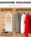 Nine Compartment Hanging Closet Organizer With Heavy Duty Hook And Washable PVC Fabric For Super Handy Clothes Storage, neatly displaying on closet rod.