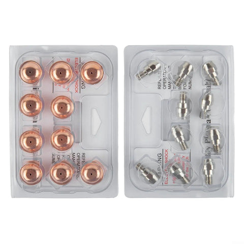 20 Pack Plasma Cutter Consumables Kit With 743.0441 Electrode And 743.0132 Nozzles For PSB60 PSB121 Torch showing copper nozzles.
