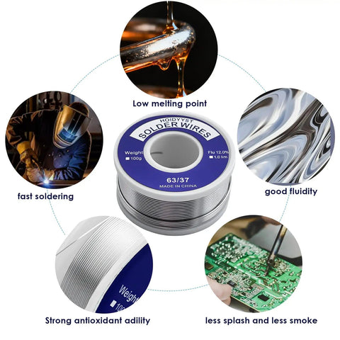 Easy Melt Rosin Solder Wire 63 37 Lead Tin For Electronics Repair With Two Percent Flux One Millimeter 100g Spool features