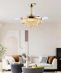 Crystal Chandelier Ceiling Fan With Retractable Blades, Remote Control, Dimmable Lights, Memory Function, Dope Fandelier in living room