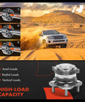 Beefed-Up Rear Wheel Bearing Hub Assembly For Five Lug Vehicles Fits Nissan Altima 2019 To 2023 And Rogue 2021 To 2024 Front Wheel Drive Only Heavy Duty Load Capacity Quiet Smooth Ride Easy Install Replacement Part with high-load capacity shown in diagram and SUV in desert background
