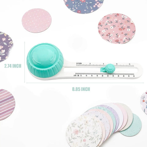 Adjustable Circle Cutter For Crafts And Scrapbooking Super Precise Round Paper Trimmer Punch Alternative measuring 2.74 inch by 8.85 inch with decorative cut paper circles.
