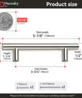 Slick 25 Pack Brushed Nickel Cabinet Pulls Measuring Three Point Seven Five Inch Center Spacing Easy Peasy Mounting Heavy Duty Construction dimensions with coin comparison.