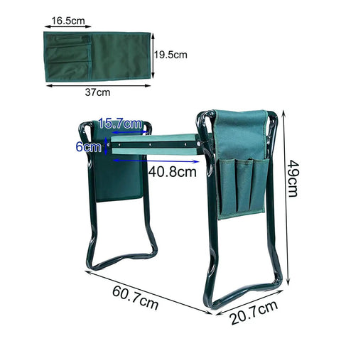 Gardening Kneeler Folding Seat 2 In 1 Grab And Go Garden Bench Lightweight Stool dimensions with tool pouches shown
