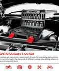 46 Piece Drive Socket And Ratchet Set With 72 Tooth Reversible Ratchet, Extension Bar Kit And Heavy Duty Storage Case