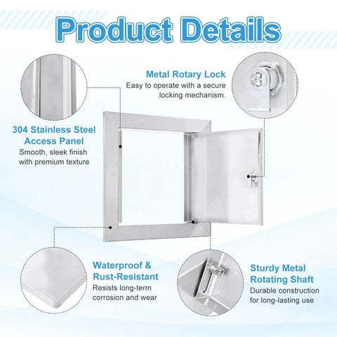 Built Like A Tank 12 By 12 Inch 304 Stainless Steel Access Panel With Secure Lock And Keys For Drywall Plumbing Electrical And Hvac Projects No Sweat Setup Guaranteed Smooth Finish, showcasing metal rotary lock and sleek design.