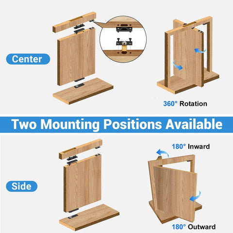 Diagram of Beefy Hidden Door Hinge Pivot Kit 570 Lbs Heavy Duty Invisible Door Hardware in center and side mounting positions.