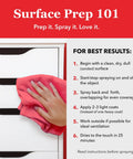 Hand cleaning a white dresser with a pink cloth, preparing for Beach Glass Matte Spray Paint All In One Game Changer.