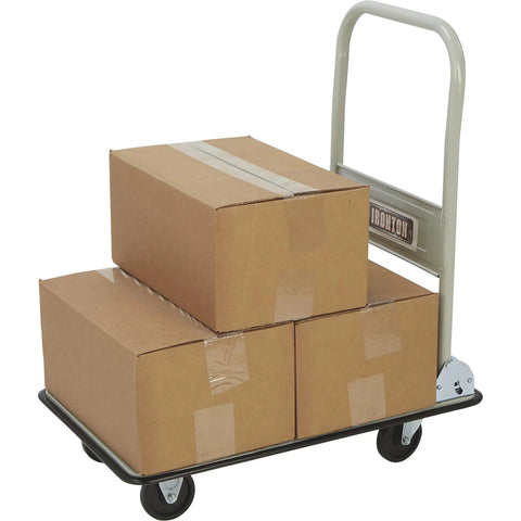 Beefy Folding Platform Truck With 330 Lb Capacity, 29 In Long By 19 In Wide Platform, 4 In Casters, holding cardboard boxes