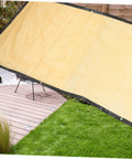 Beige Privacy Screen Fence Net for Chain Link Fences, Heavy Duty Garden Privacy Netting, on patio providing sun shade and wind protection