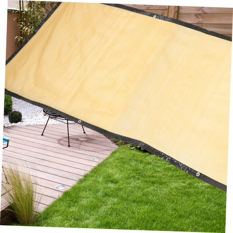Beige Privacy Screen Fence Net for Chain Link Fences, Heavy Duty Garden Privacy Netting, on patio providing sun shade and wind protection