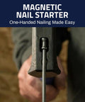 Close-up of Ti64 Titanium Power Hammer 12 Oz Construction Grade With Tough Fiber Shock Absorbing Fiberglass Handle showcasing magnetic nail starter.