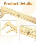 Close-up of brass pocket vernier caliper set with 3.15 inch and 3.94 inch mini sliding calipers double scale metal ruler for jewelry measurement durable rustproof pocket gauge handy precision measuring tool