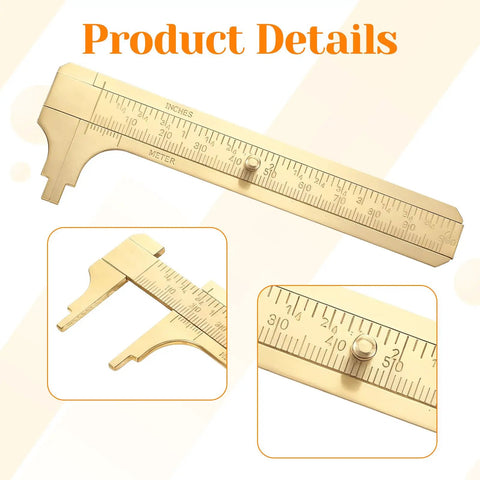 Close-up of brass pocket vernier caliper set with 3.15 inch and 3.94 inch mini sliding calipers double scale metal ruler for jewelry measurement durable rustproof pocket gauge handy precision measuring tool