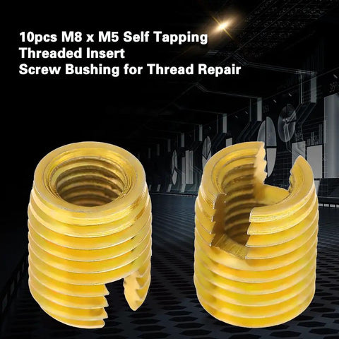 Self Tapping Threaded Inserts Set M8 By M5 For Auto Repairs DIY Easy Install Slotted Screw Bushings 302 Stainless High Tensile Strength Vibration Resistant Thread Repair Kit, M8 x M5 inserts