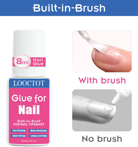 Ultra Fast Nail Glue For Nail Tips Acrylic Nails And Press On Nails With Built In Brush 8ml Twin Pack application demo