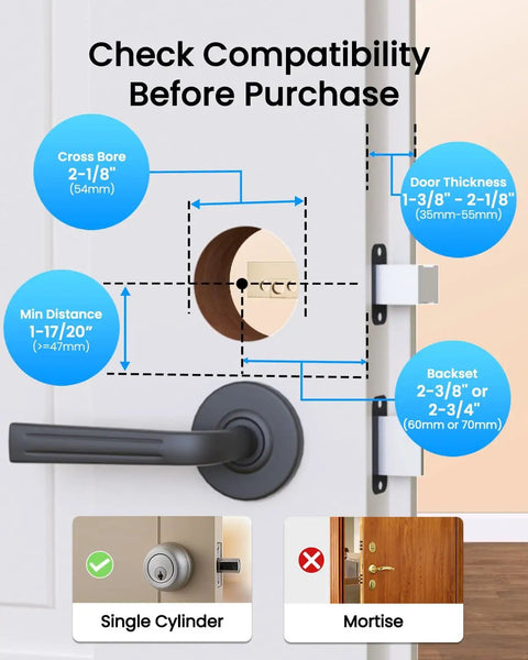 Compatibility guide for Go Keyless Front Door Smart Lock With Fingerprint, App Control, Electronic Keypad Deadbolt